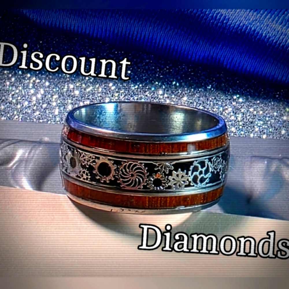 Tungsten Mechanical Gear & Wood Enamel Ring
